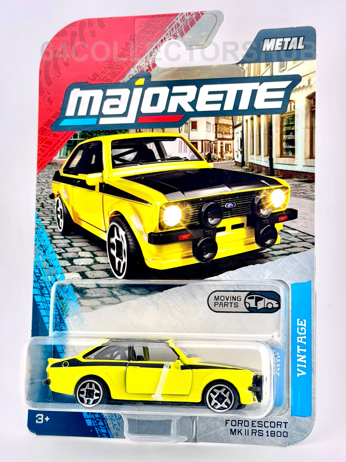 Majorette - Ford Escort MK II RS 1800 - Yellow - Moving Parts - Vintage Cars