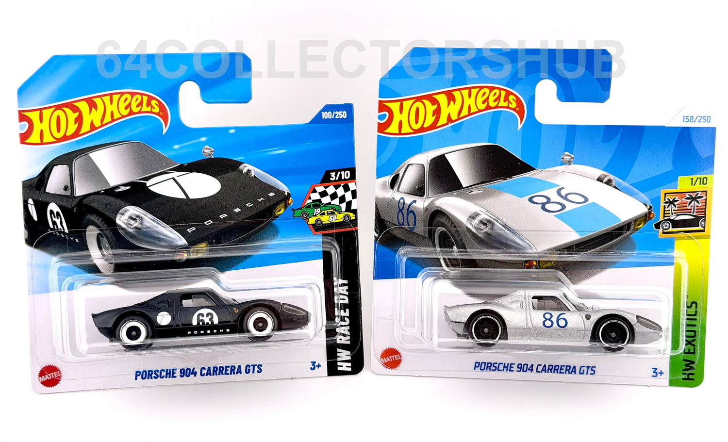 Hot Wheels - Porsche 904 Carrera GTS - Black & Silver - Bundle of 2