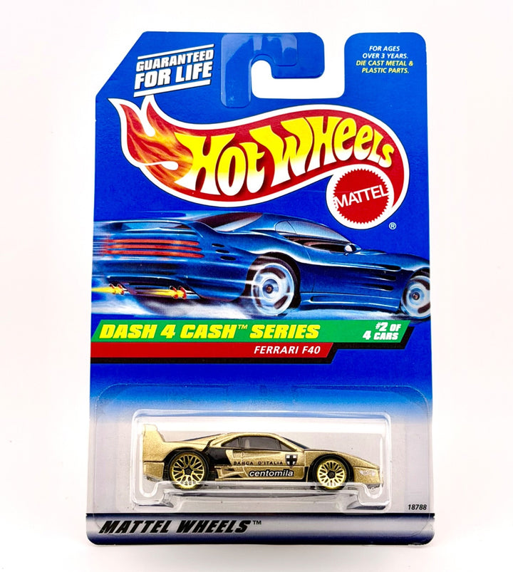 Hot Wheels - Ferrari F40 (Gold) #722 - 1997 - Moving Parts - With Case Protecter