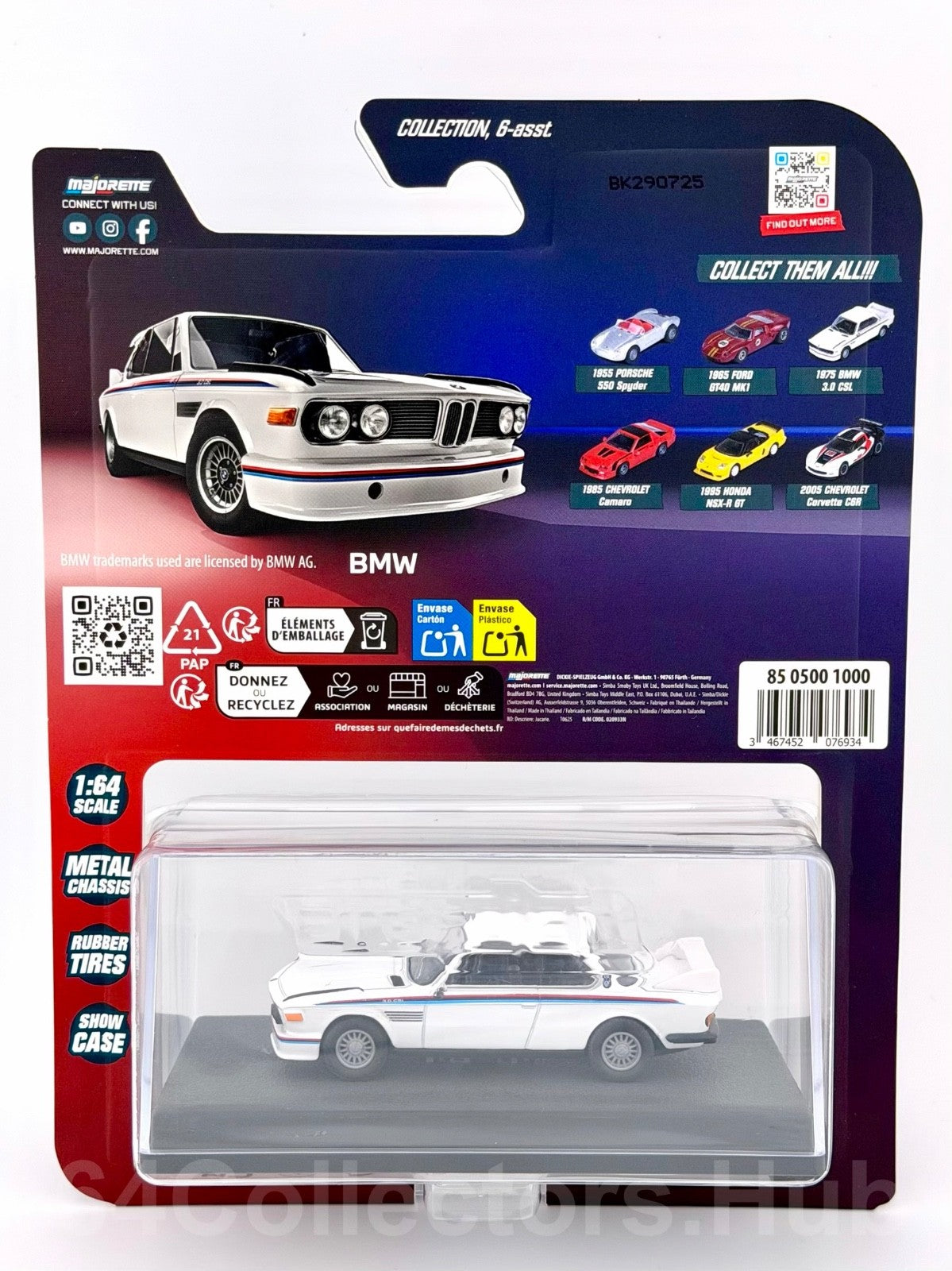 Majorette Collection - 1975 BMW 3.0 CSL (White) - Metal Chassis- 1:64 Scale