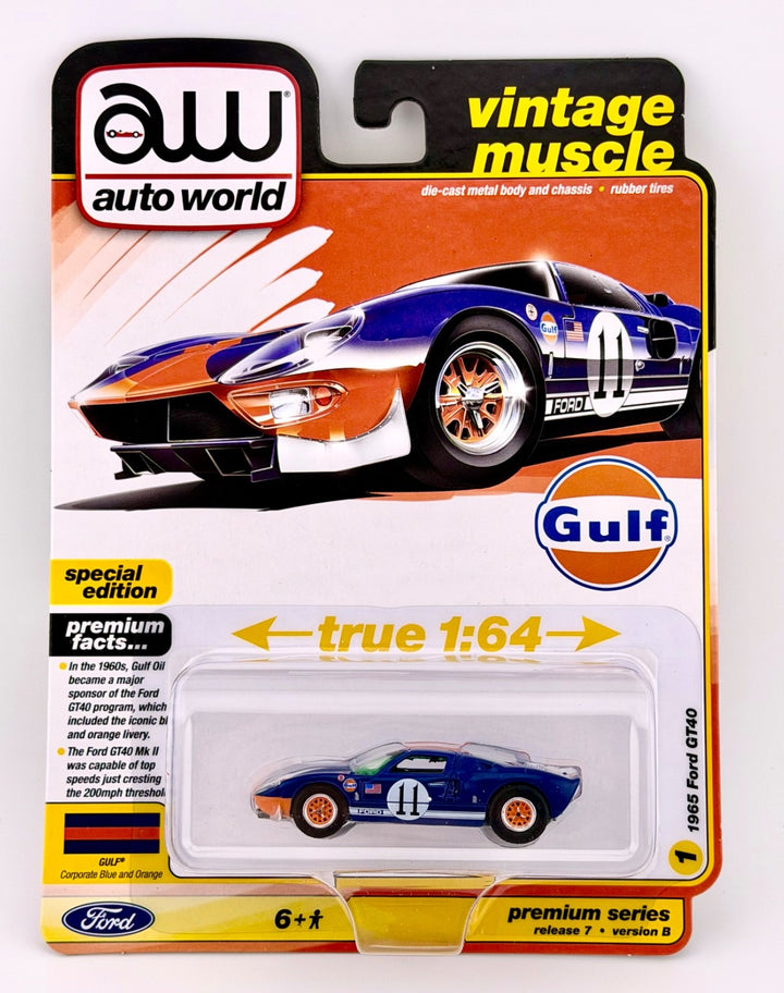 Auto World 1965 Ford GT40 Gulf Livery - Vintage Muscle True 1:64 Diecast