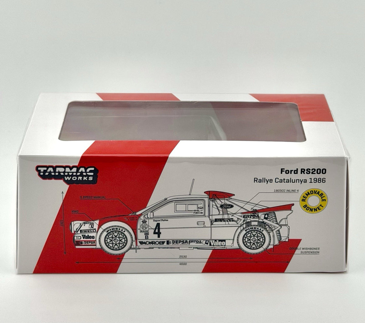 Tarmac Works - Ford RS200 (White) - Rally Catalunya 1986 - Hobby64+ - 1/64