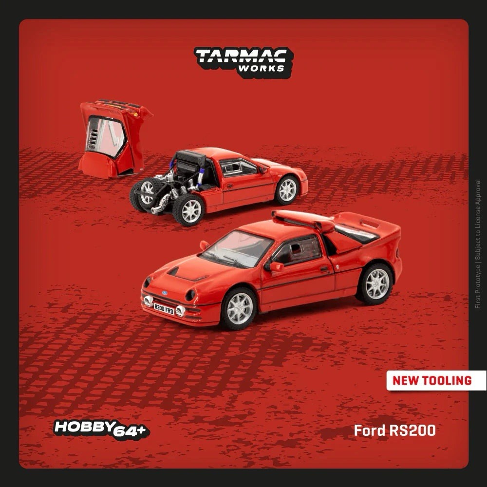 Tarmac Works - Ford RS200 (Red) - With Removable Bonnet - Hobby64+ - 1/64