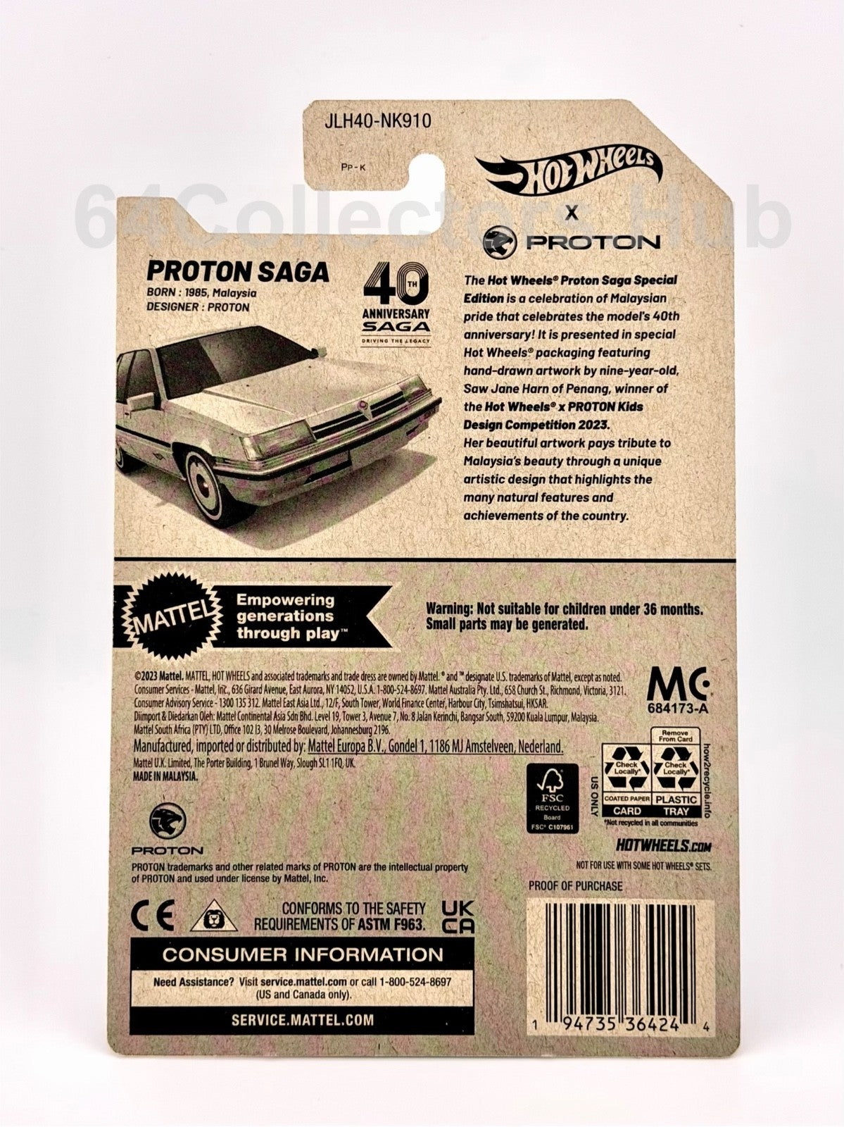 Hot Wheels - Proton Saga Special Edition - 40th Anniversary - Malaysia Exclusive
