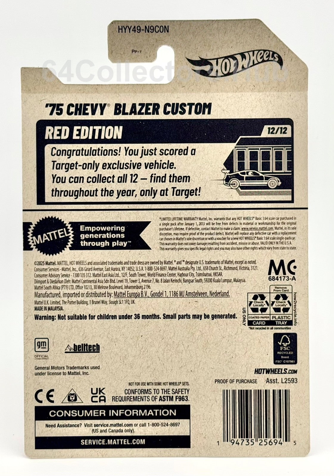 Hot Wheels Target/ Red Edition - ’75 Chevy Blazer Custom - Factory Sealed 2025