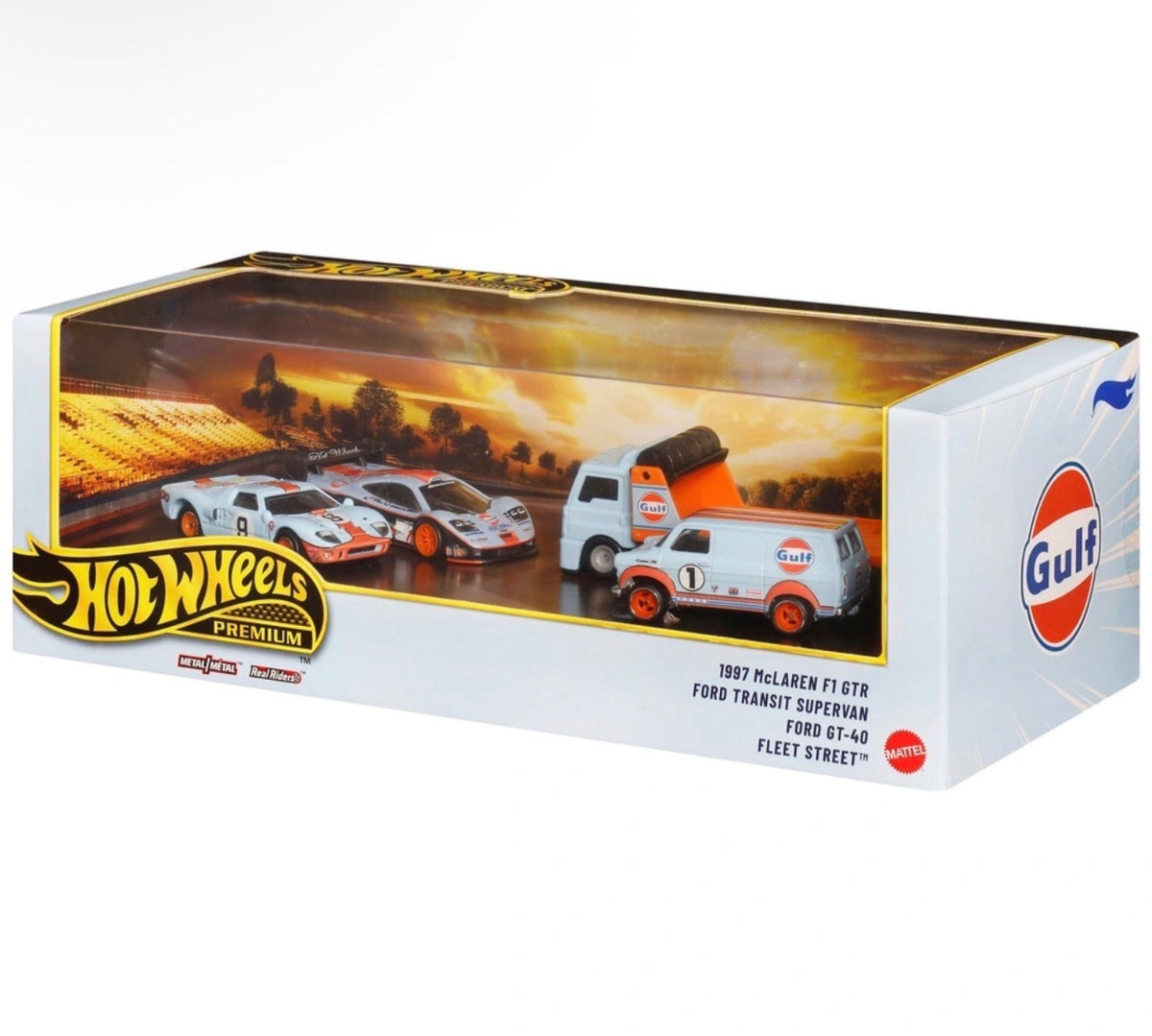 Hot Wheels - Premium Gulf 4 Pack - McLaren F1 GTR / Ford GT40 / Transit
