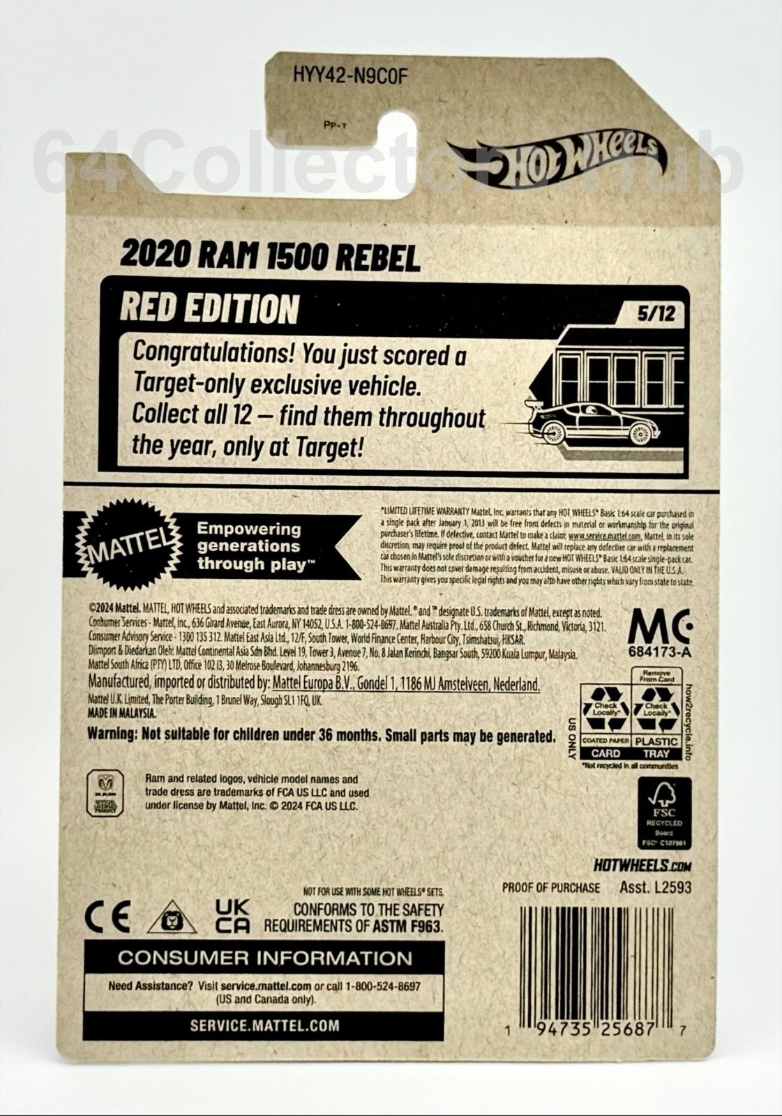 Hot Wheels Target/ Red Edition - 2020 Ram 1500 Rebel - Factory Sealed 2025 Set