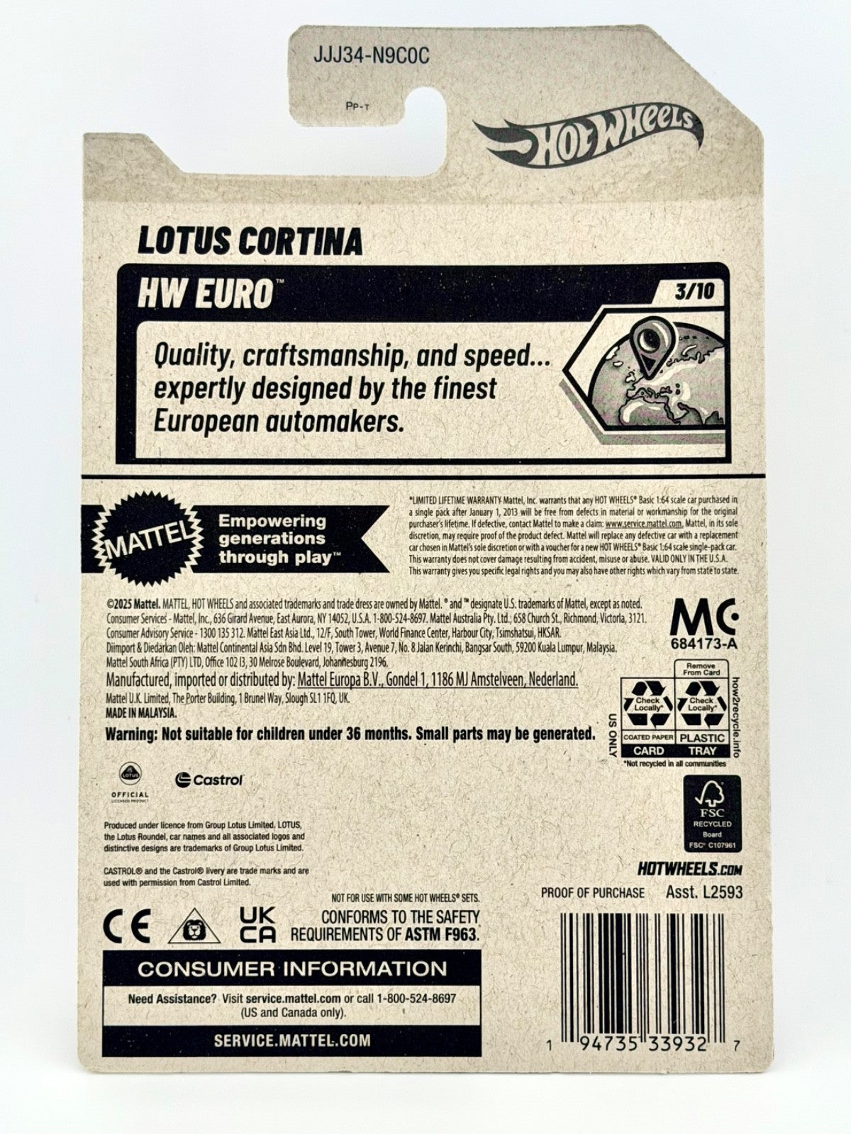 Hot Wheels - Lotus Cortina Red - HW Euro 3/10 - 67/250 - 2026 - Long Card