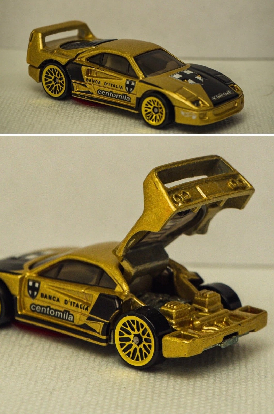 Hot Wheels - Ferrari F40 (Gold) #722 - 1997 - Moving Parts - With Case Protecter