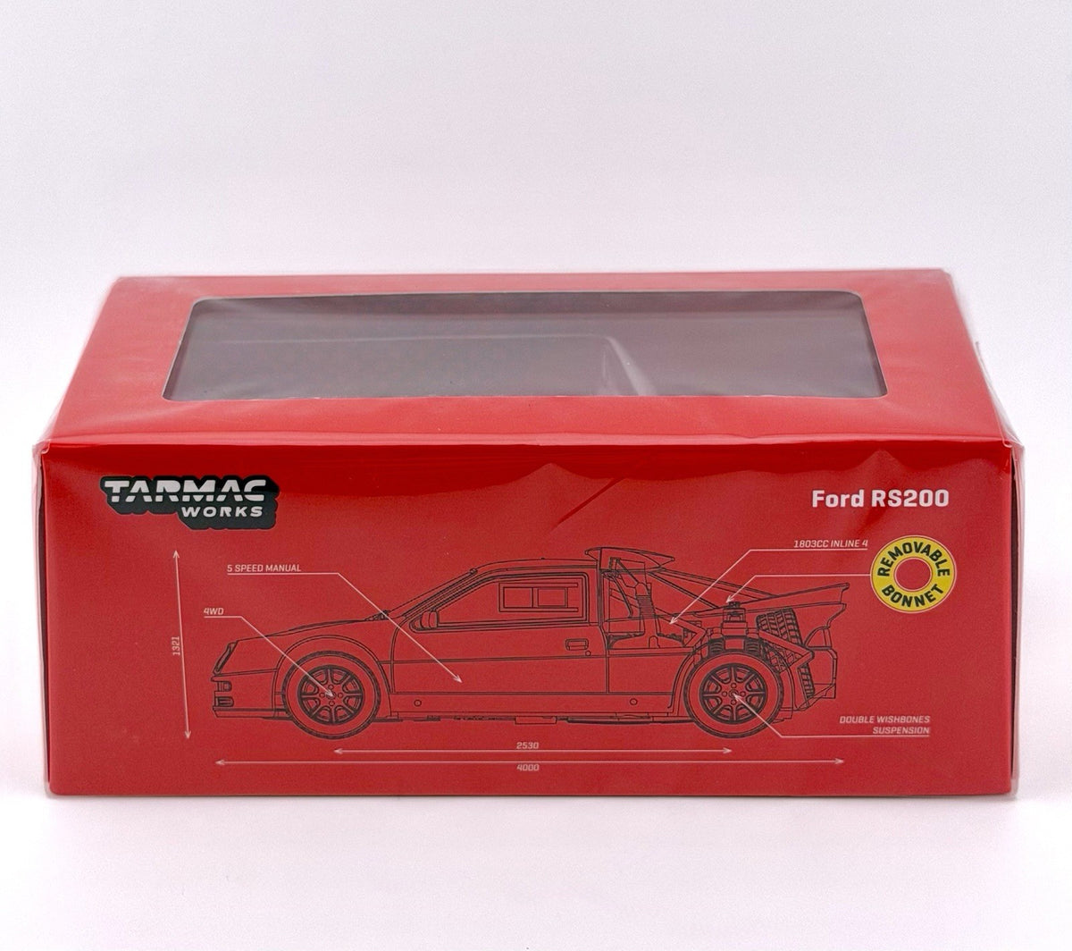 Tarmac Works - Ford RS200 (Red) - With Removable Bonnet - Hobby64+ - 1/64