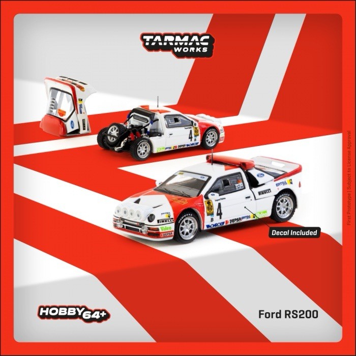 Tarmac Works - Ford RS200 (White) - Rally Catalunya 1986 - Hobby64+ - 1/64