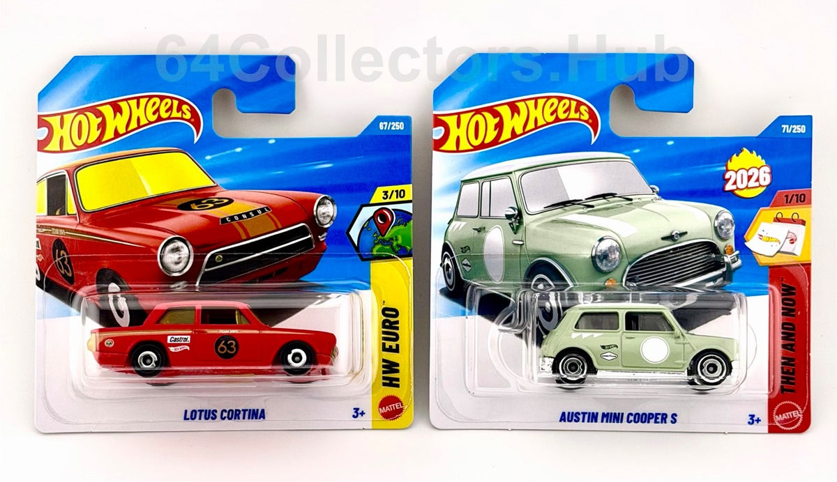 Hot Wheels Lotus Cortina & Austin Mini Cooper S – 2026 2x Cars Bundle