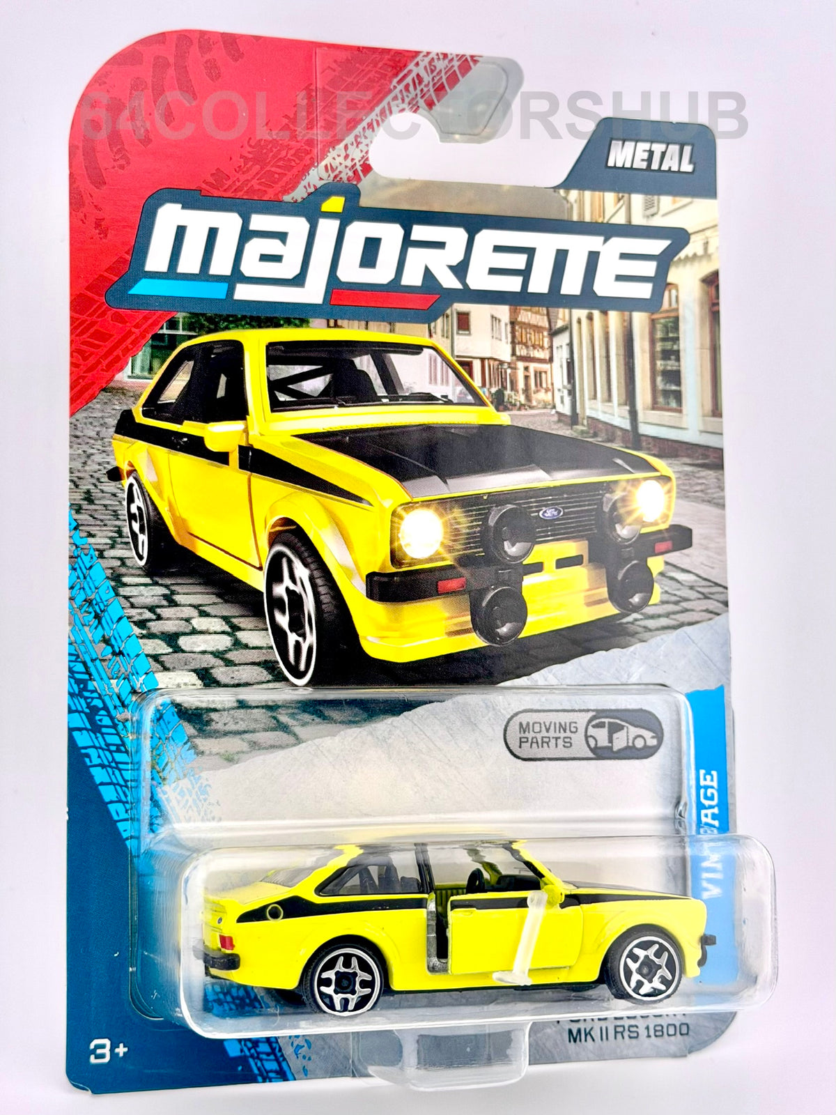 Majorette - Ford Escort MK II RS 1800 - Yellow - Moving Parts - Vintage Cars