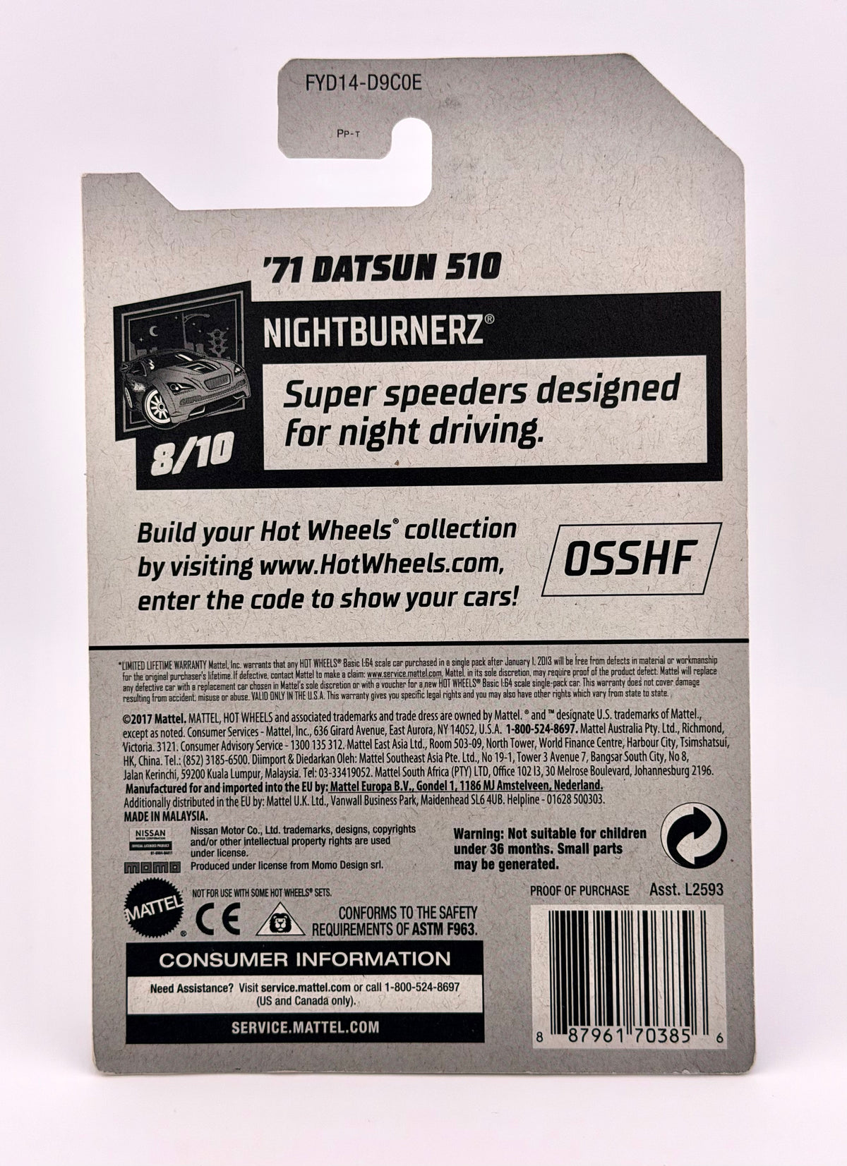 Hot Wheels ’71 Datsun 510 - Nightburnerz 8/10 - MOMO Livery
