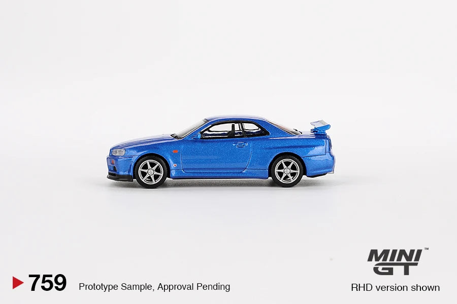 MINI GT - Nissan Skyline GT-R (R34) V-Spec - Bayside Blue #759 - Boxed