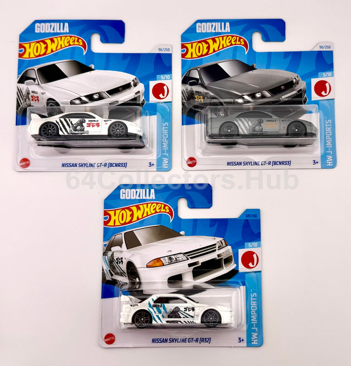 Hot Wheels Godzilla Nissan Skyline GT-R Bundle - R32 & R33 - Set of 3