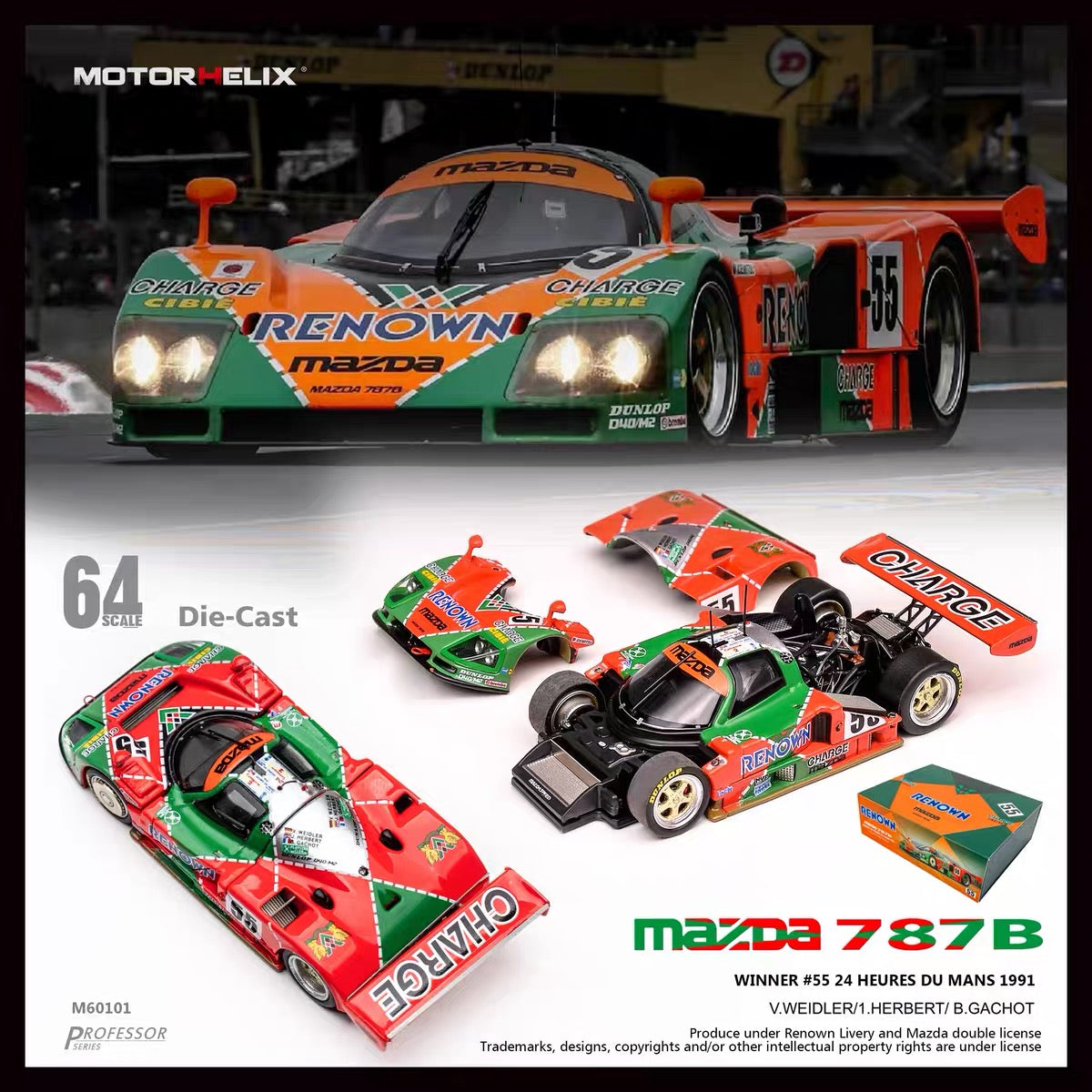 MotorHelix - Mazda 787B - Renown 55 24 Heures De Mans - Le Mans 1991 Winner - 1/64