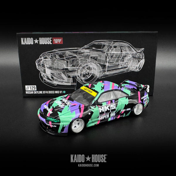Mini GT x Kaido House - Nissan Skyline GT-R R33 HKS V1 - KHMG129 - Scale 1/64