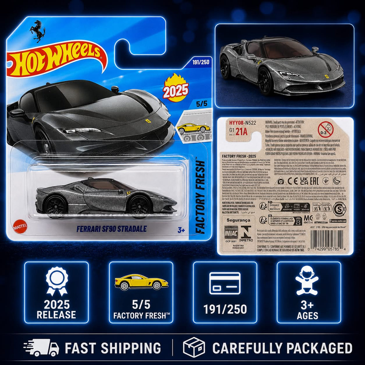 Hot Wheels Ferrari SF90 Stradale (Grey) - Factory Fresh - 2025
