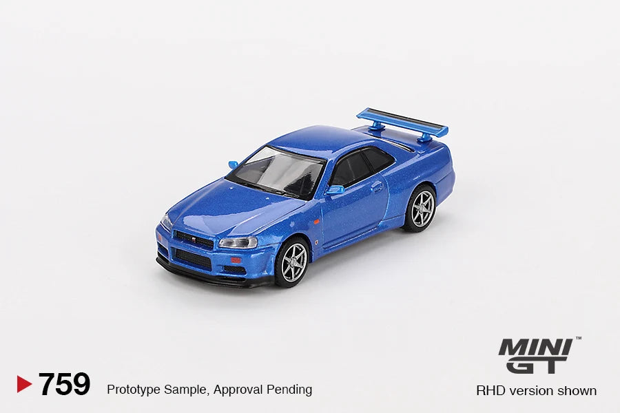 MINI GT - Nissan Skyline GT-R (R34) V-Spec - Bayside Blue #759 - Boxed